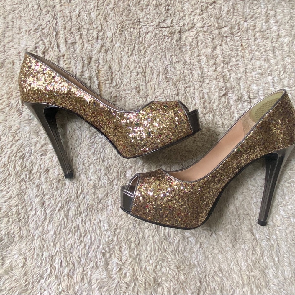 Guess Gold Sparkle Heels 7.5